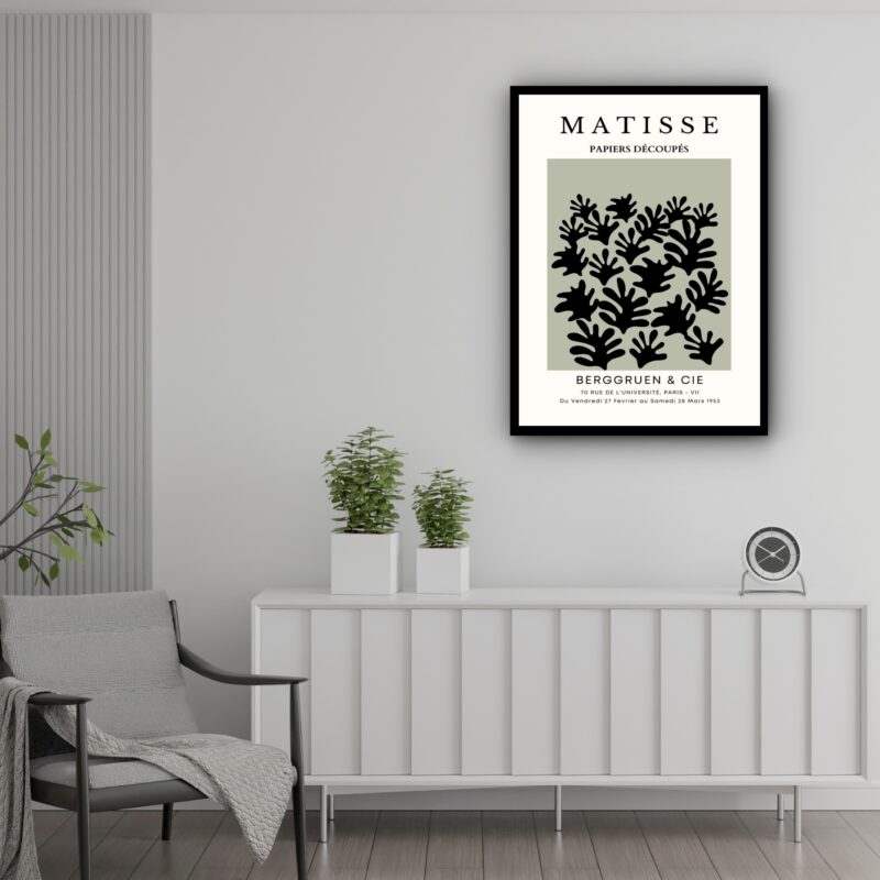 Quadro Decorativo Matisse Coral Preto e Verde - 70x50 cm