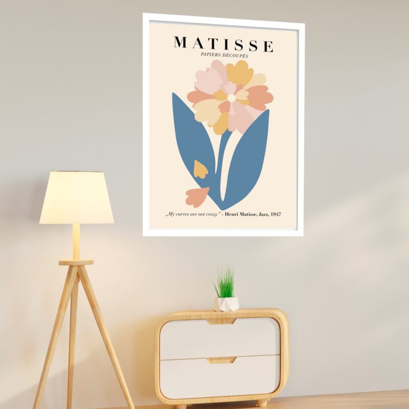 Quadro Decorativo Matisse Flor Folha Azul - 70x50 cm