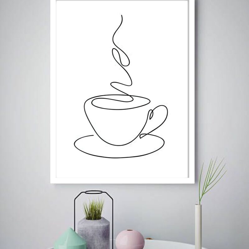 Quadro Decorativo Minimalista Xícara Café One Line -70x50cm