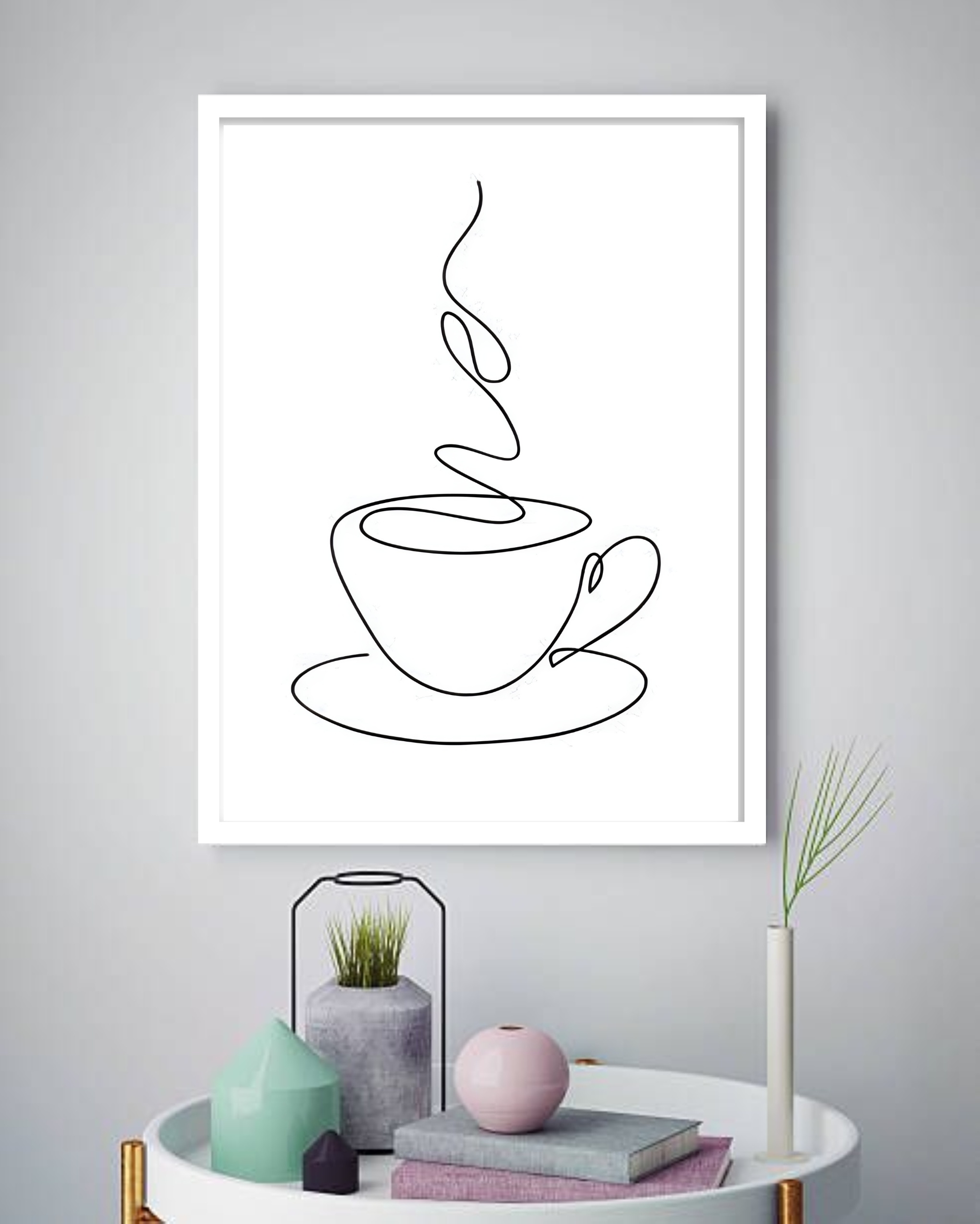 Quadro Decorativo Minimalista Xícara Café One Line -70x50cm