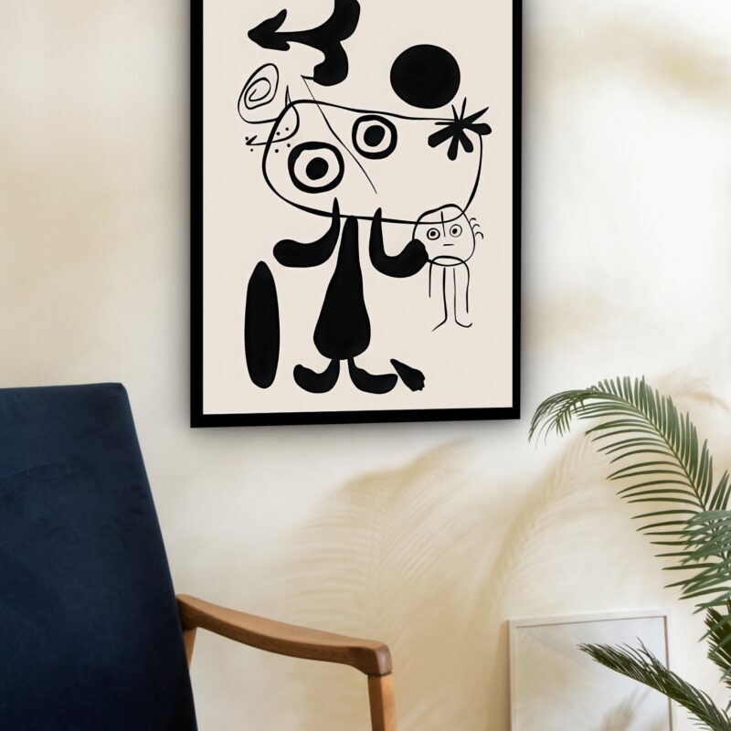 Quadro Decorativo Miró Preto e Branco - 70x50 cm