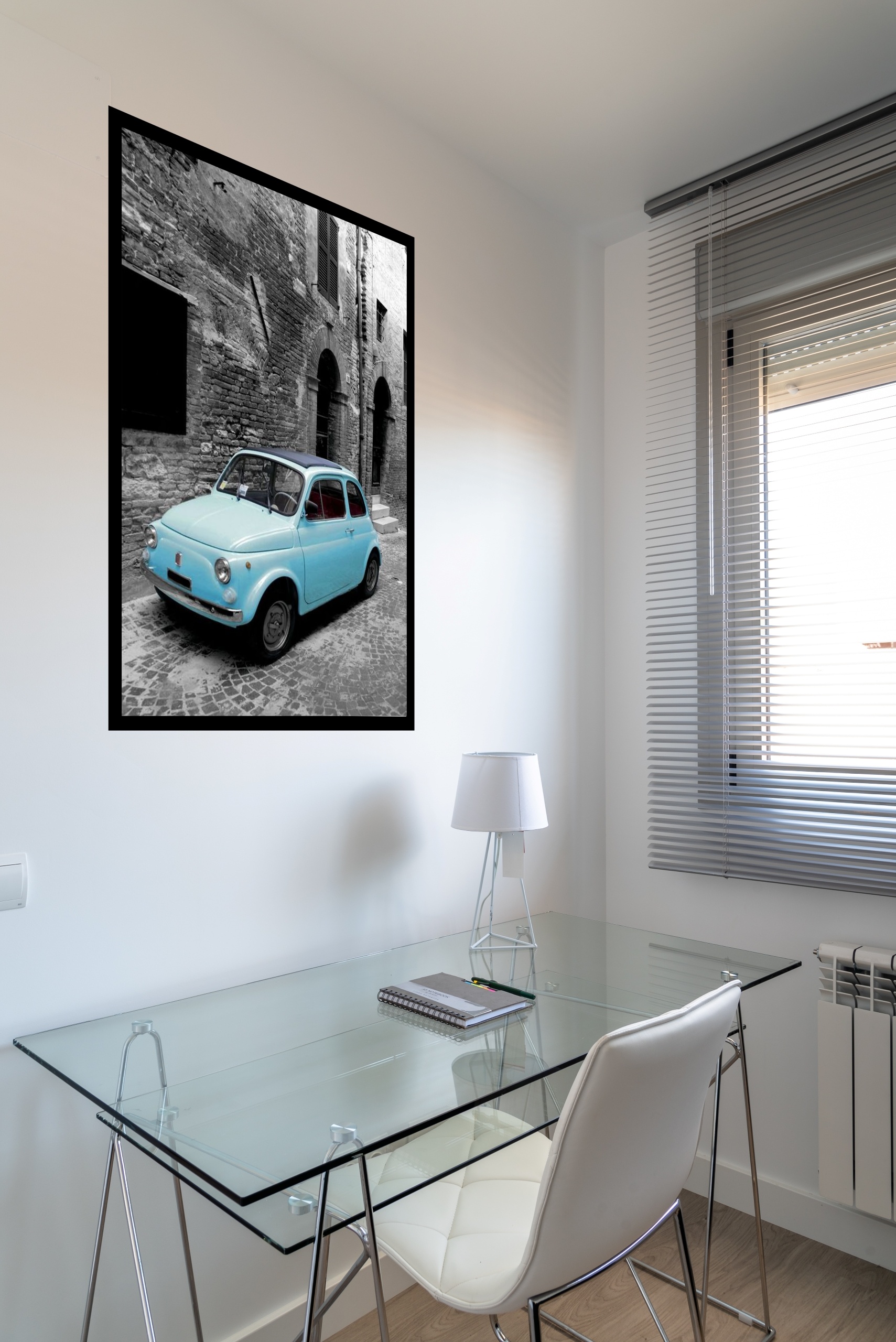 Quadro Decorativo Paris Carro Azul - 70x50 cm