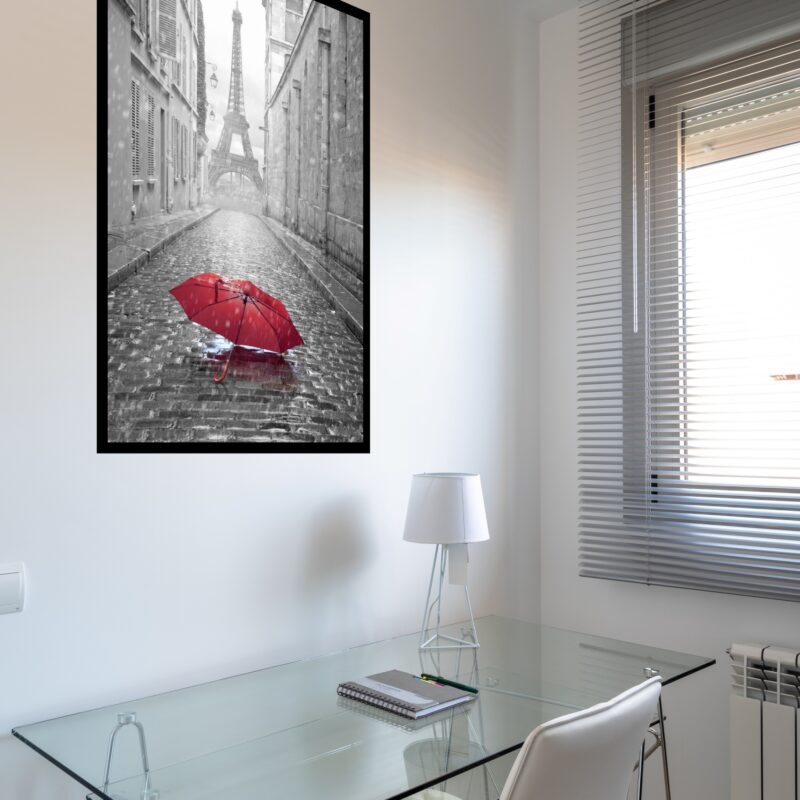 Quadro Decorativo Paris Sombrinha Vermelha - 70x50 cm