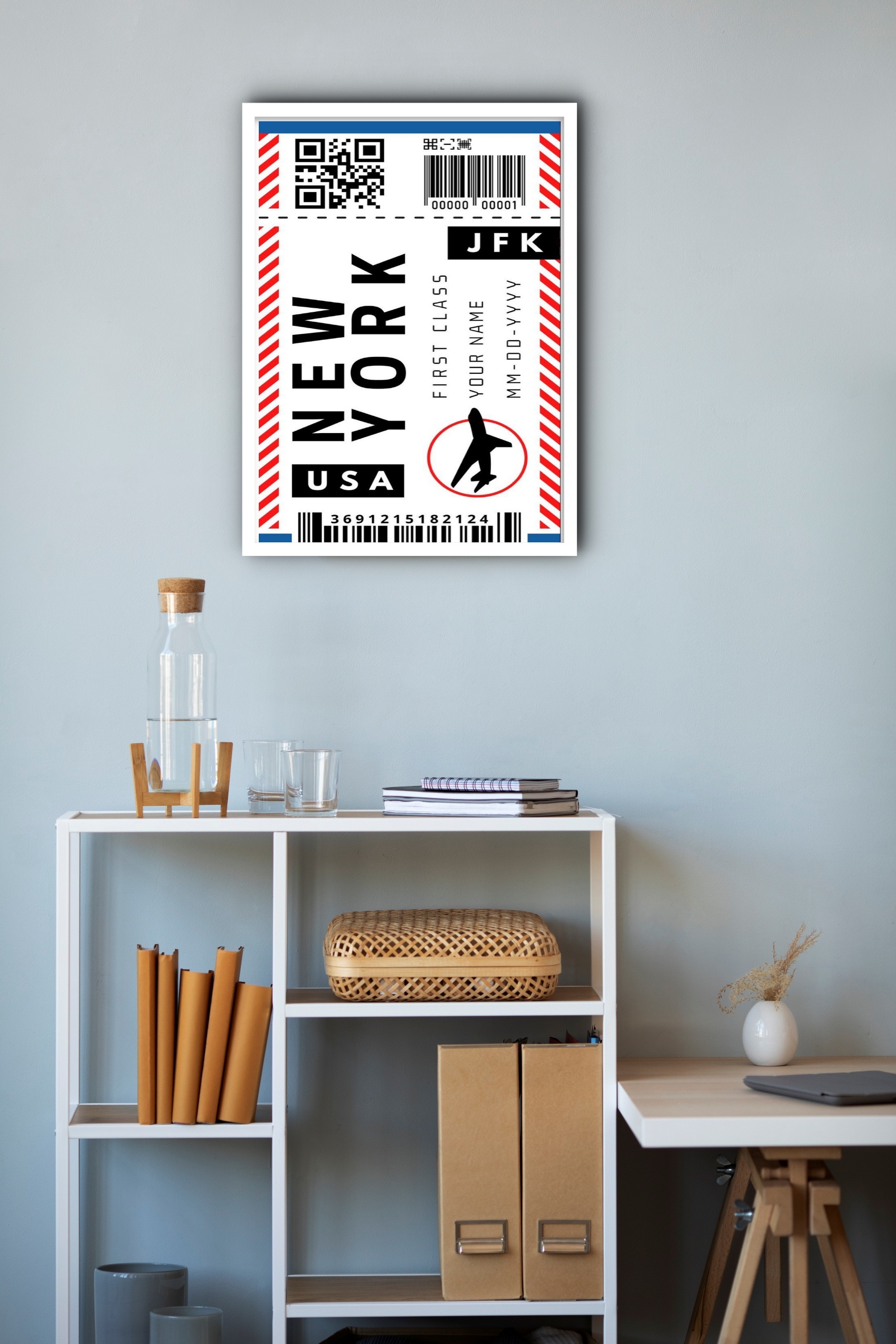 Quadro Decorativo Passagem Para Nova York - 70x50 cm