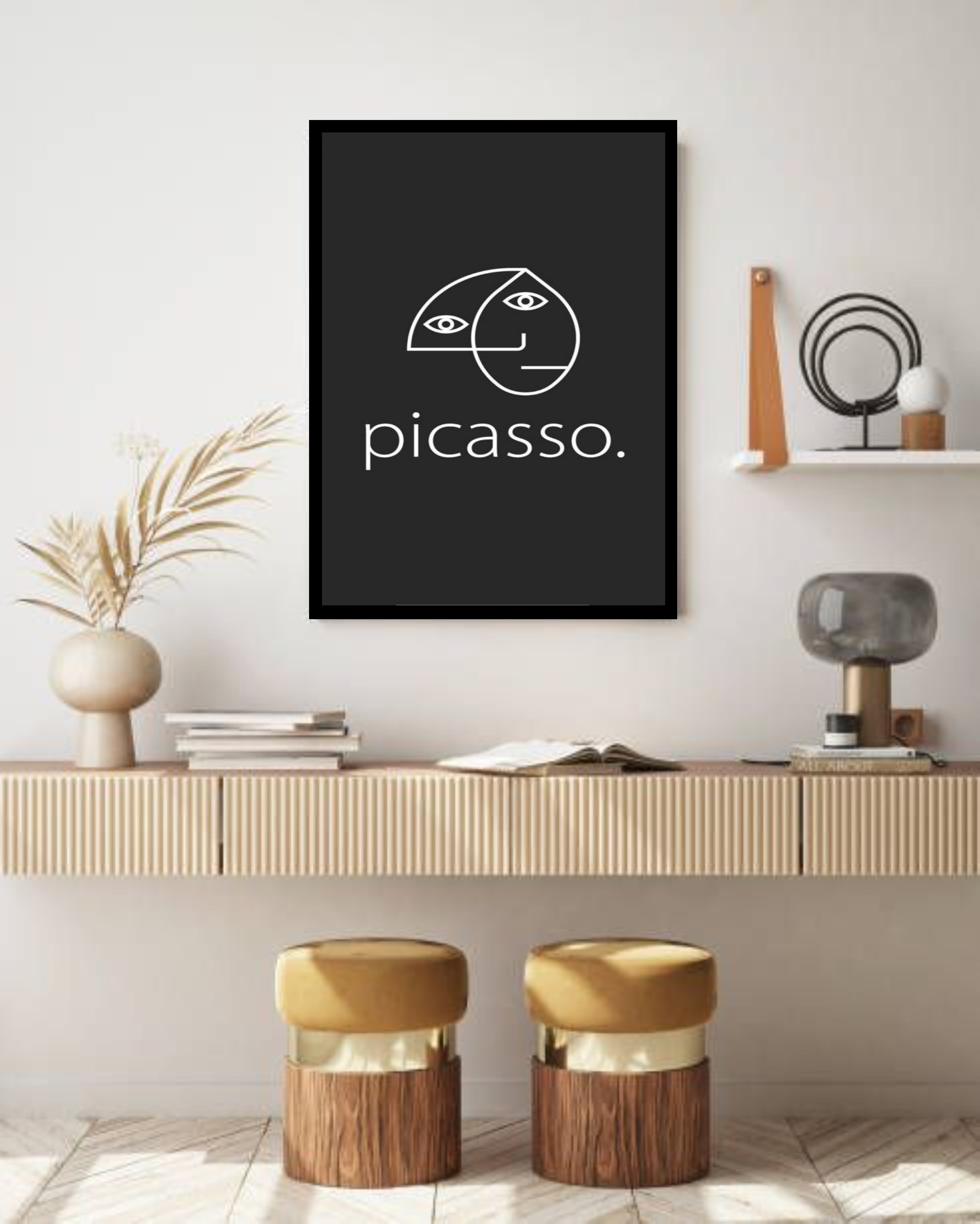 Quadro Decorativo Picasso Minimalista Preto - 70x50 cm