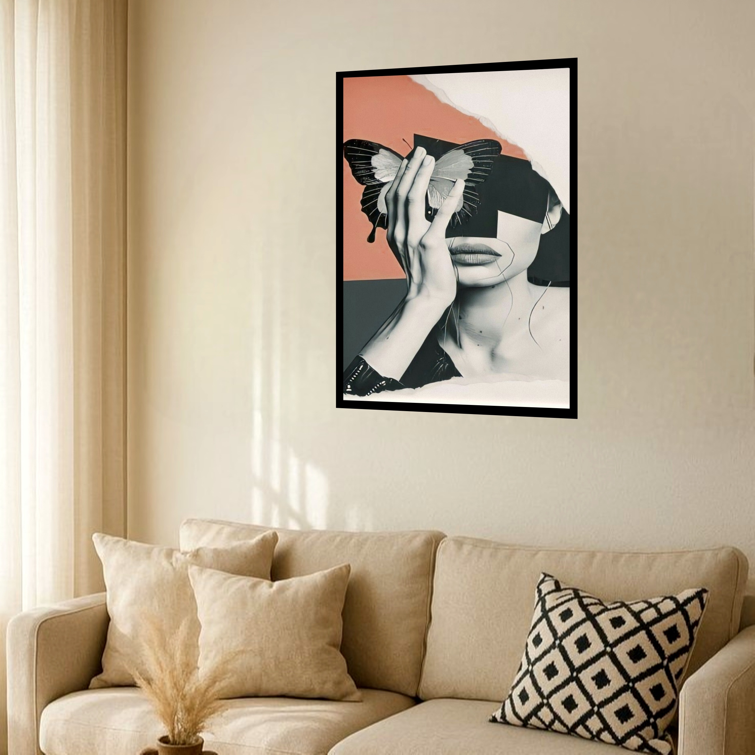 Quadro Decorativo Surrealismo Mulher Borboleta - 70x50 cm