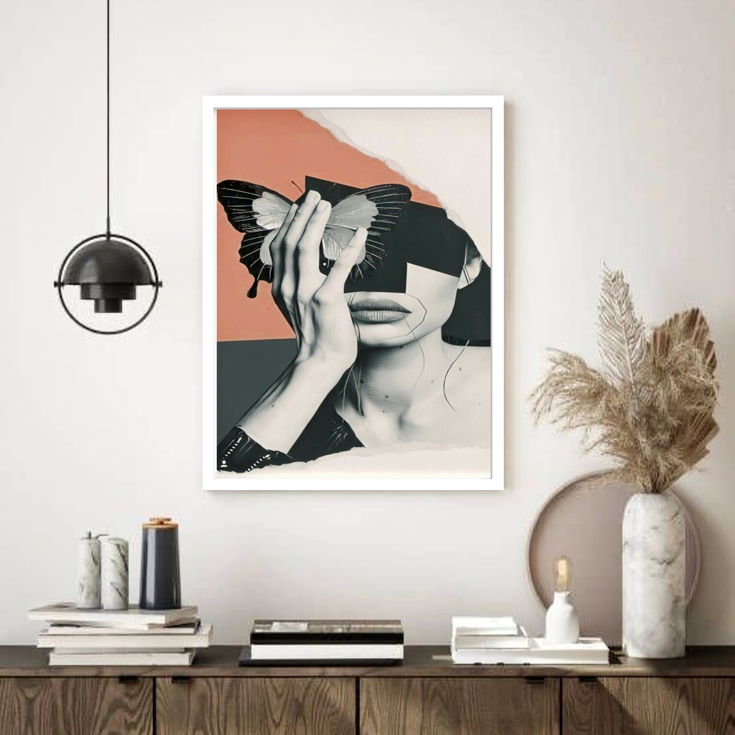 Quadro Decorativo Surrealismo Mulher Borboleta - 70x50 cm