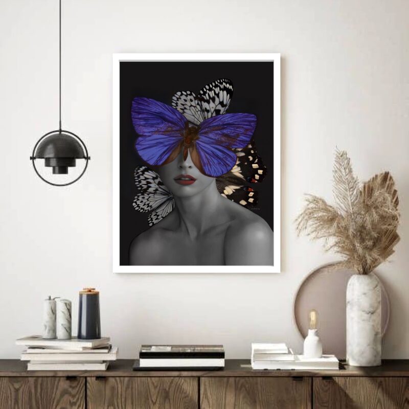 Quadro Decorativo Surrealismo Mulher Borboletas - 70x50 cm