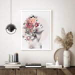 Quadro Decorativo Surrealismo Mulher Flor Borboleta 70x50cm