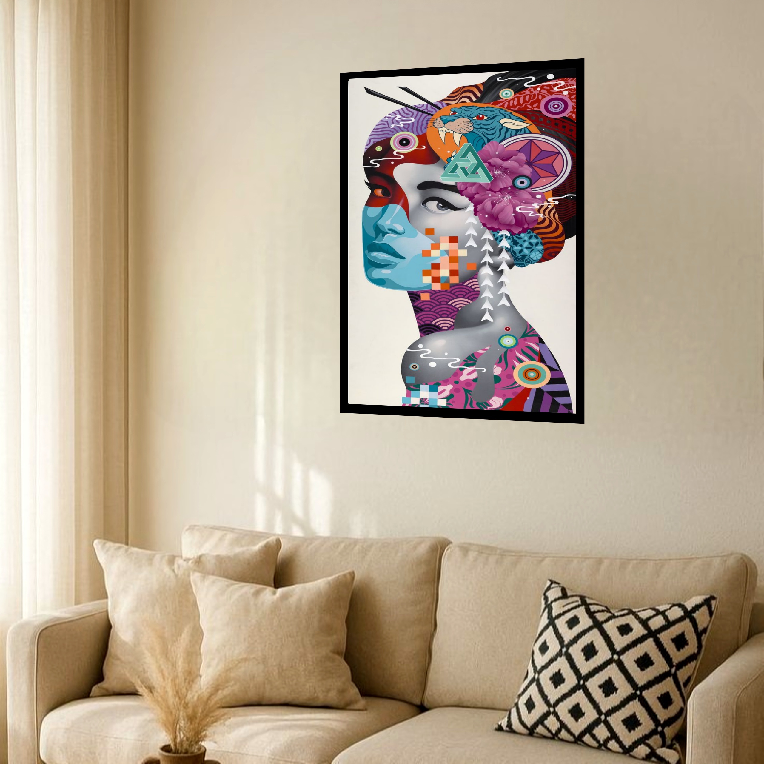 Quadro Decorativo Surrealismo Mulher Formas - 70x50 cm