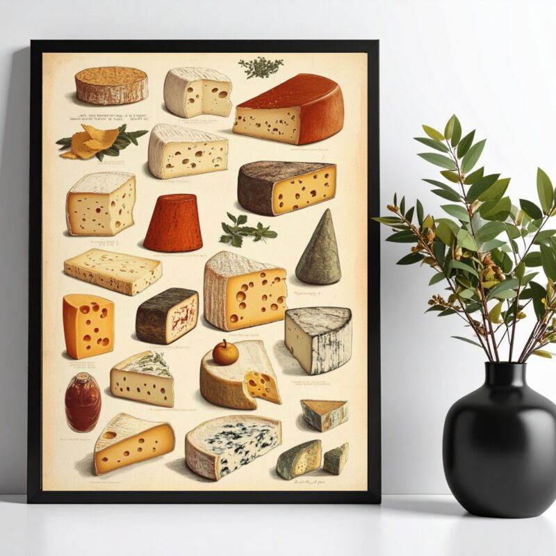 Quadro Decorativo Tipos De Queijos - Vintage