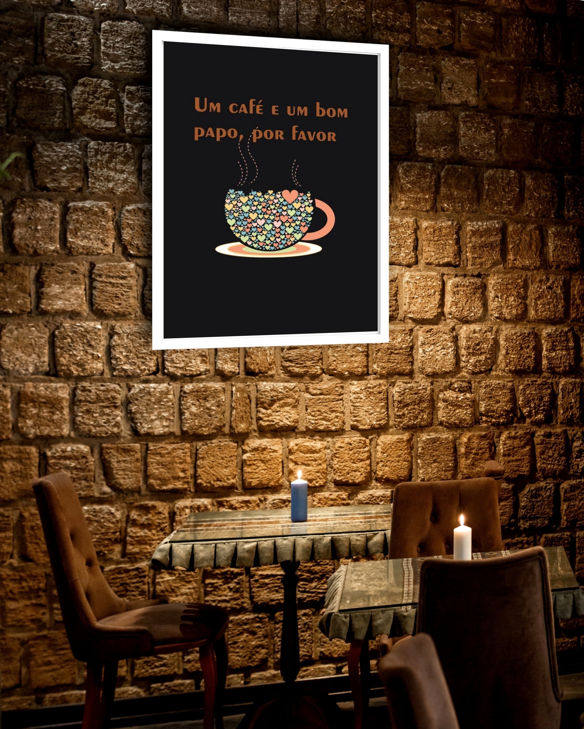 Quadro Decorativo Um Café e Um Bom Papo - 70x50 cm