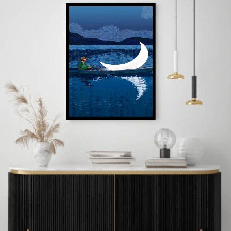 Quadro Decorativo Van Gogh Remando Luar - 70x50 cm