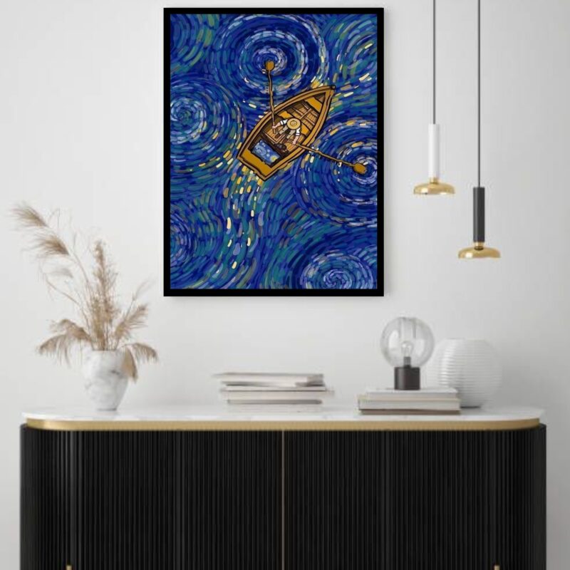 Quadro Decorativo Van Gogh Remando Noite - 70x50 cm