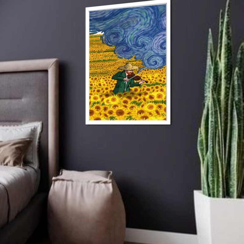 Quadro Decorativo Van Gogh Violonista Girassóis - 70x50 cm