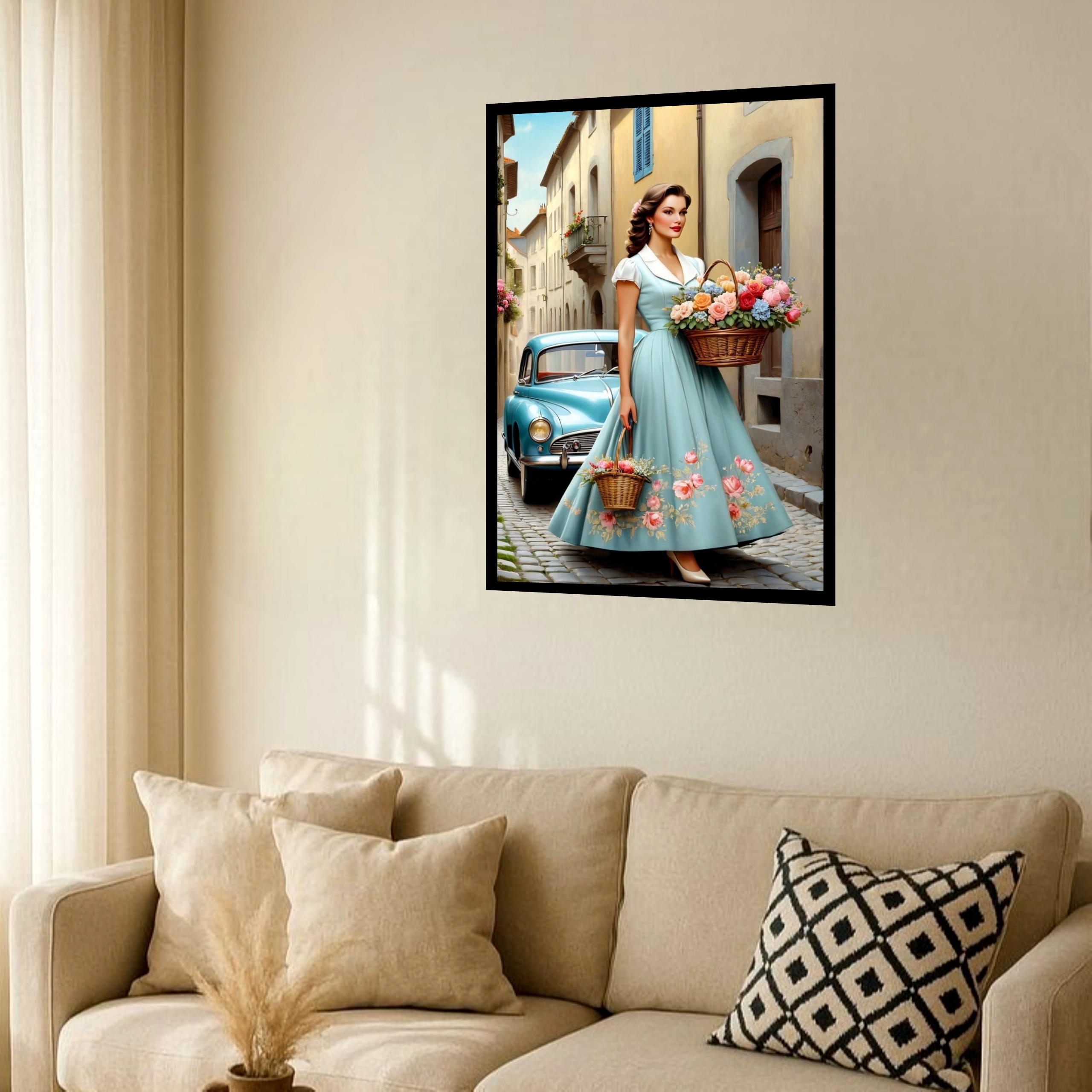 Quadro Decorativo Vintage Dama Florista - 70x50 cm