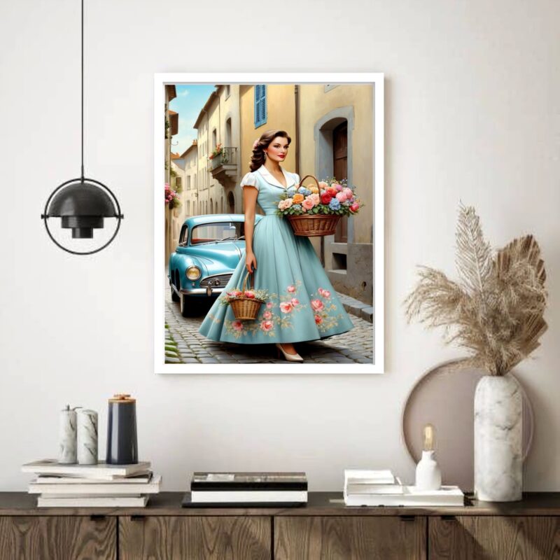 Quadro Decorativo Vintage Dama Florista - 70x50 cm
