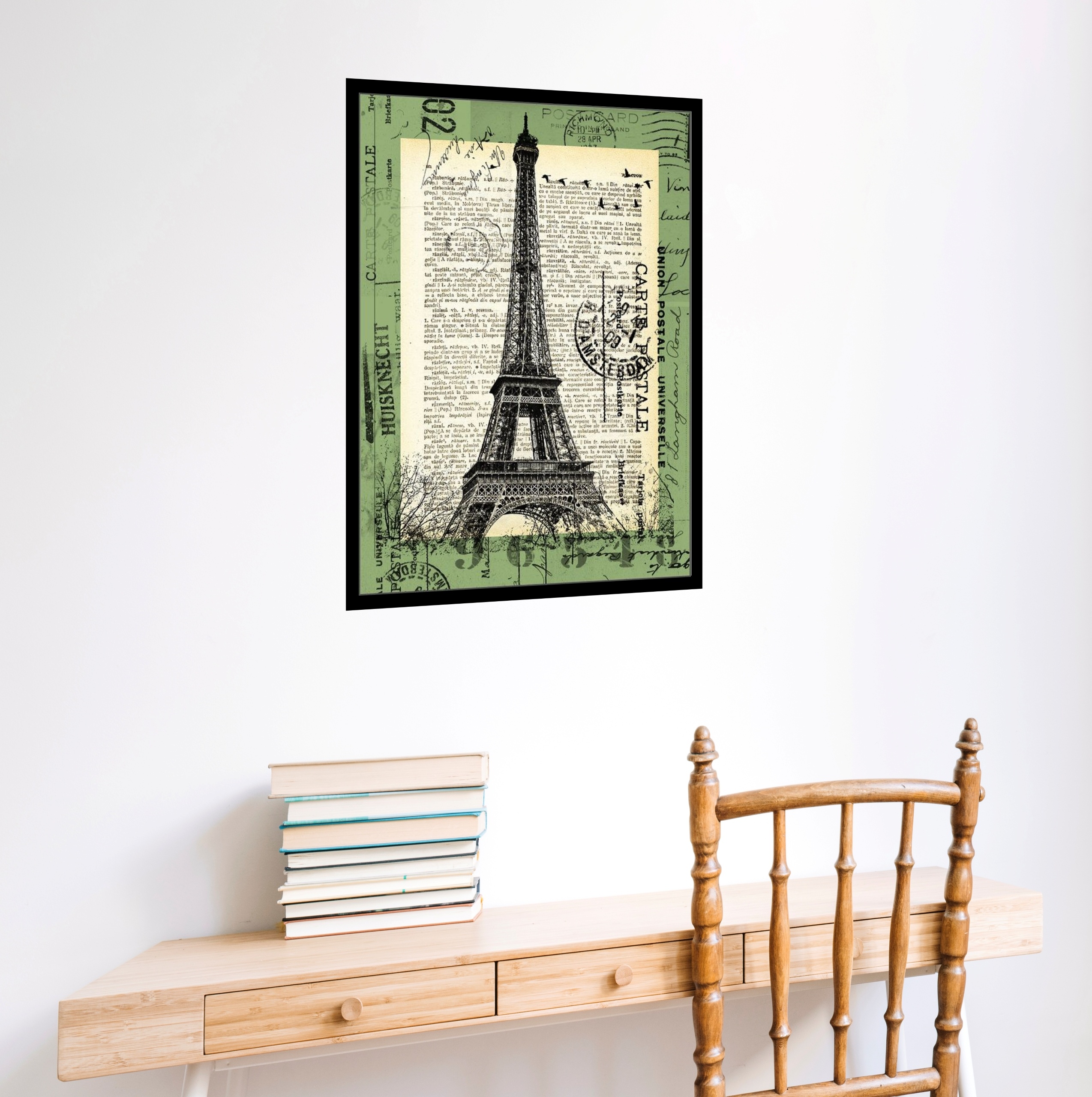 Quadro Decorativo Vintage Torre Eiffel Selo Antigo -70x50cm