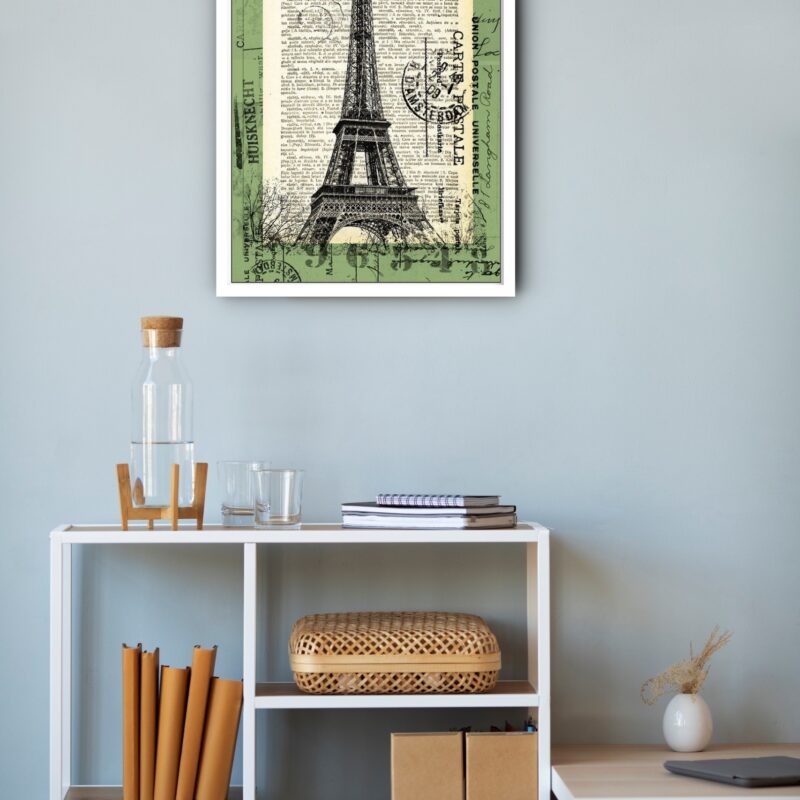 Quadro Decorativo Vintage Torre Eiffel Selo Antigo -70x50cm