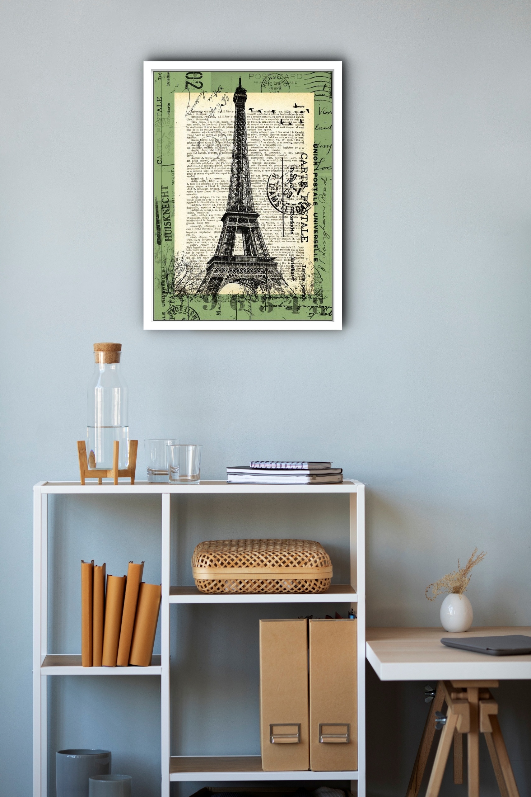 Quadro Decorativo Vintage Torre Eiffel Selo Antigo -70x50cm