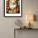Quadro Decorativo William Morris Gato Flores - 70x50 cm