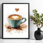 Quadro Decorativo Xícara de Café Aquarela Coração