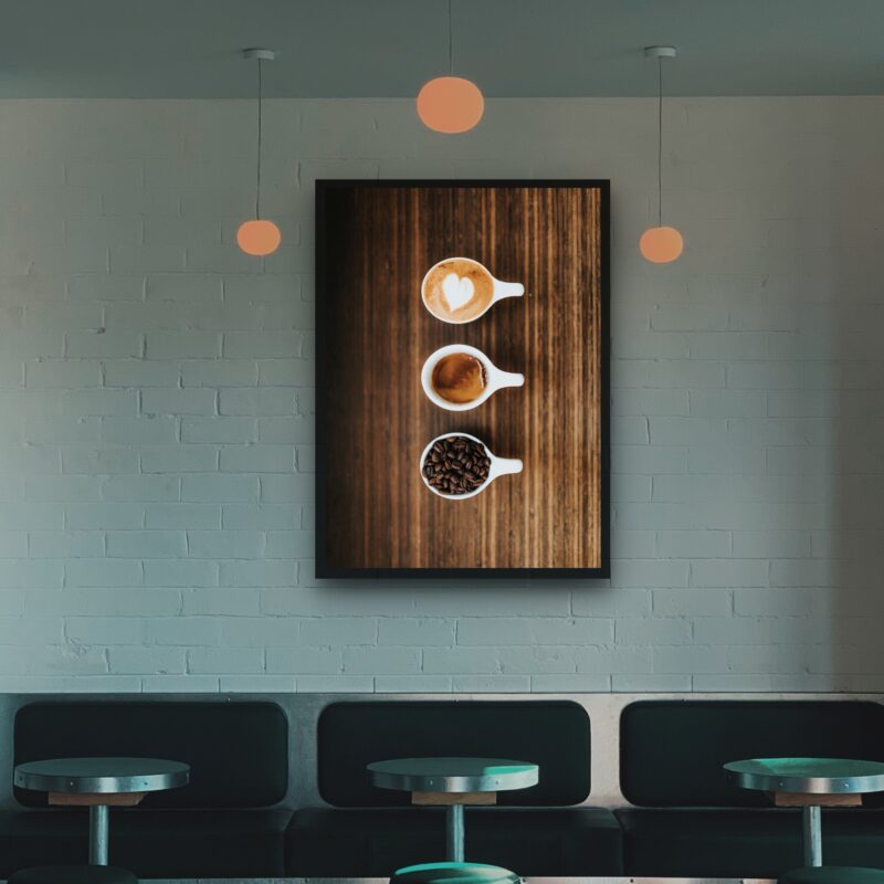 Quadro Decorativo Xícaras Café Madeira - 70x50 cm
