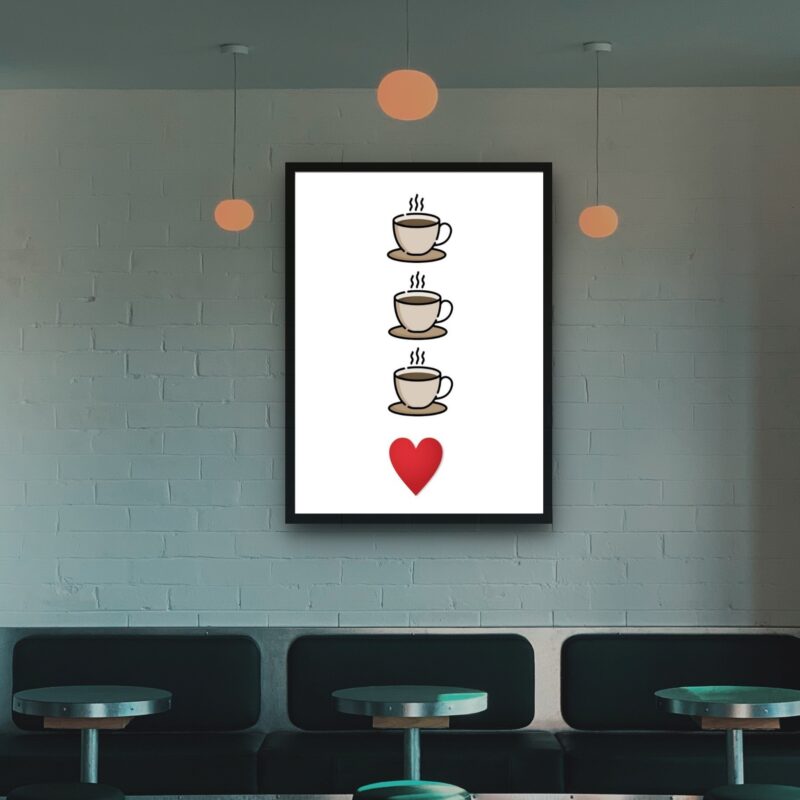 Quadro Decorativo Xícaras Coração - 70x50 cm