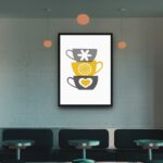 Quadro Decorativo Xícaras Trio Cinza Amarelo - 70x50 cm