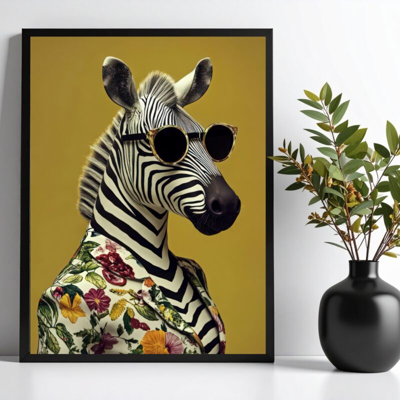Quadro Decorativo Zebra Fashion De Óculos