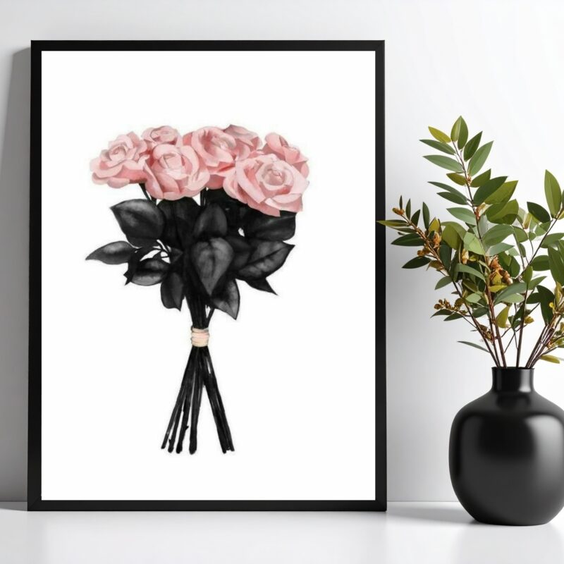 Quadro Fashion Flores Rosa e Preto