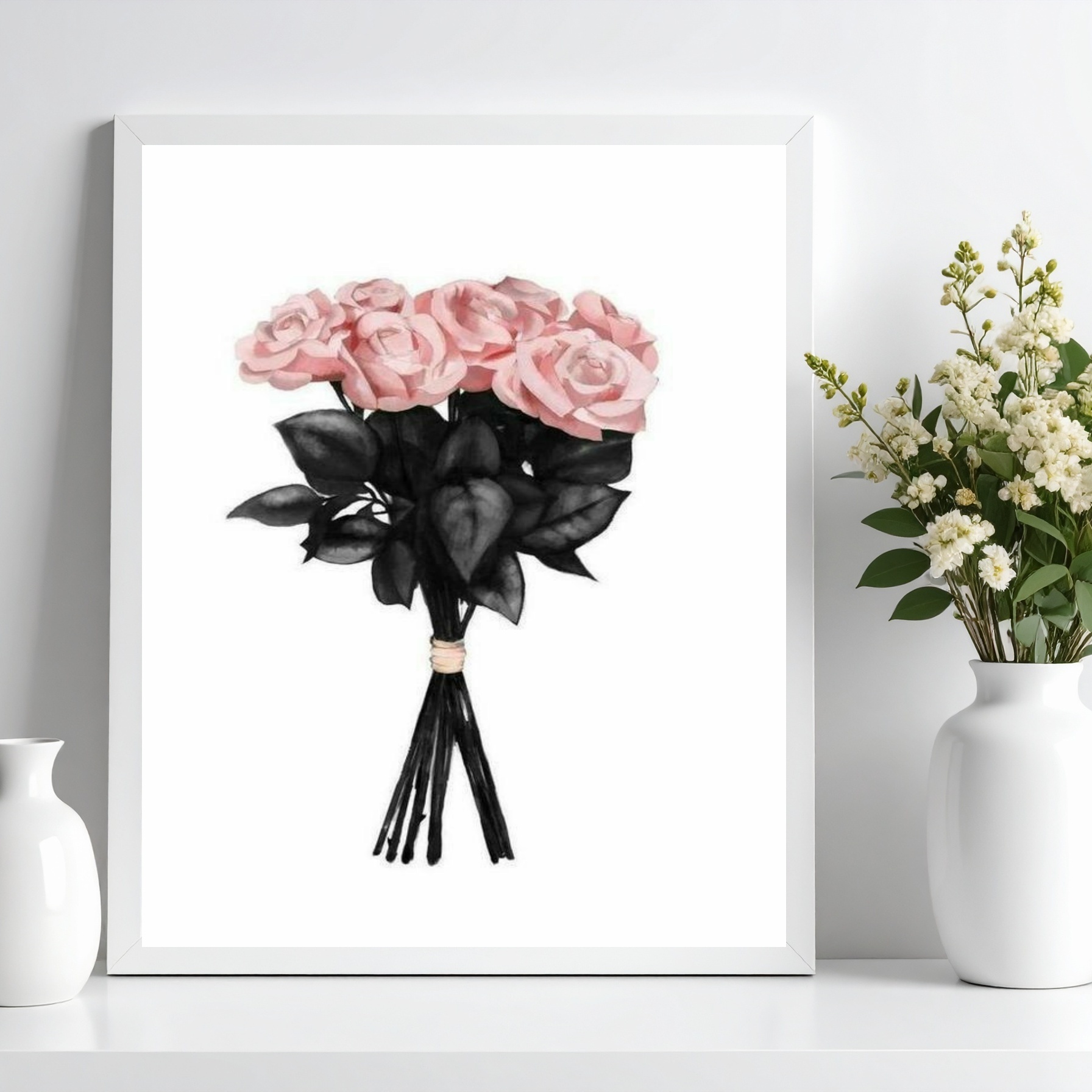 Quadro Fashion Flores Rosa e Preto b
