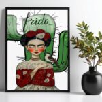 Quadro Frida Com Cacto e Passarinho