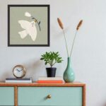 Quadro Ilustração Passarinho Branco Com Flor - 33x33 Cm