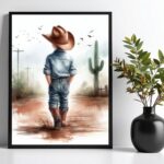 Quadro Infantil Menino Cowboy - Paisagem