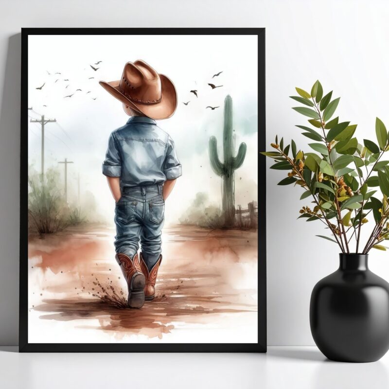 Quadro Infantil Menino Cowboy - Paisagem