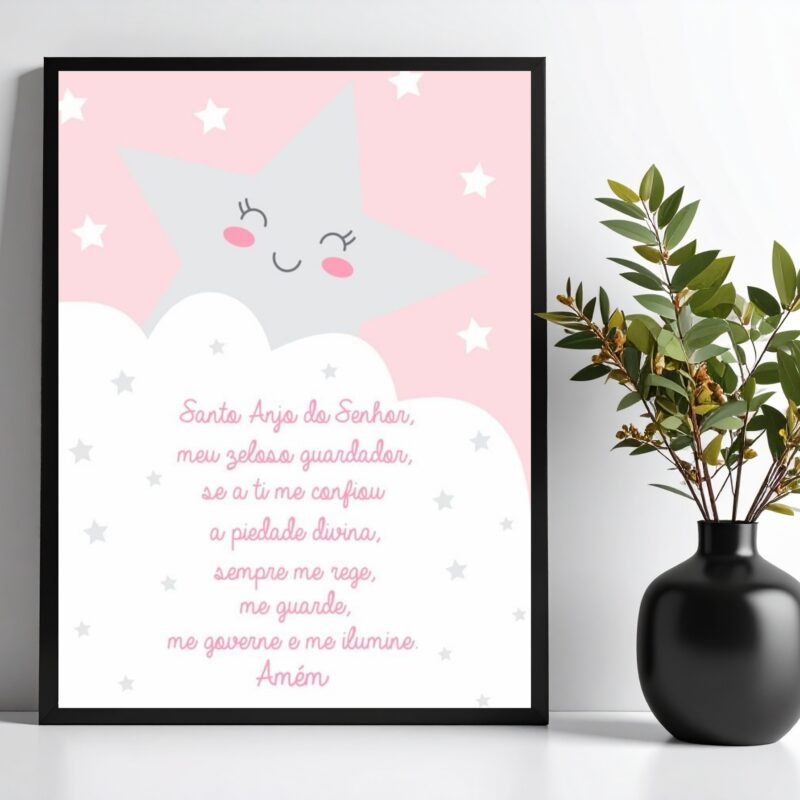 Quadro Infantil Santo Anjo - Estrelinha Cinza