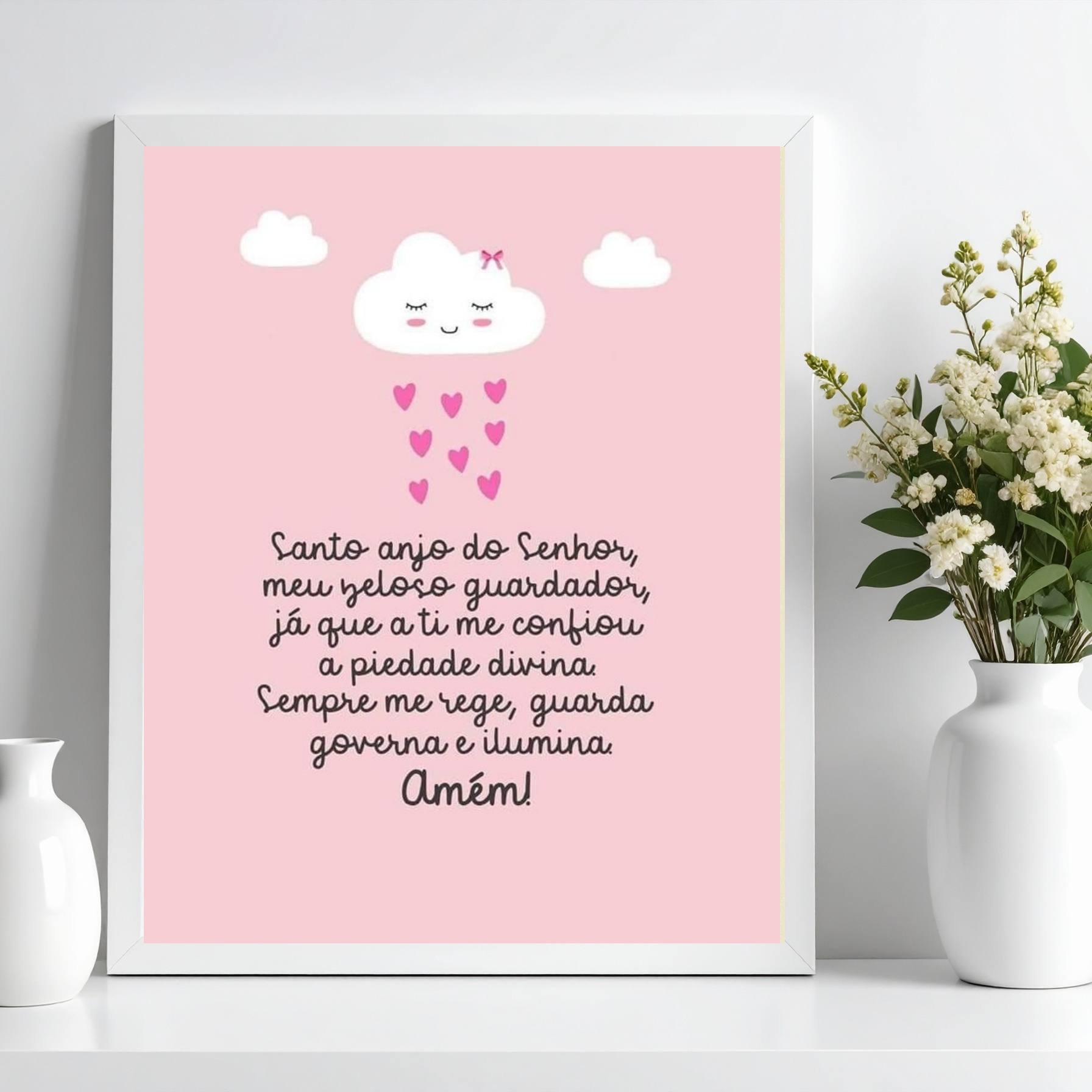 Quadro Infantil Santo Anjo - Nuvenzinha Rosa b