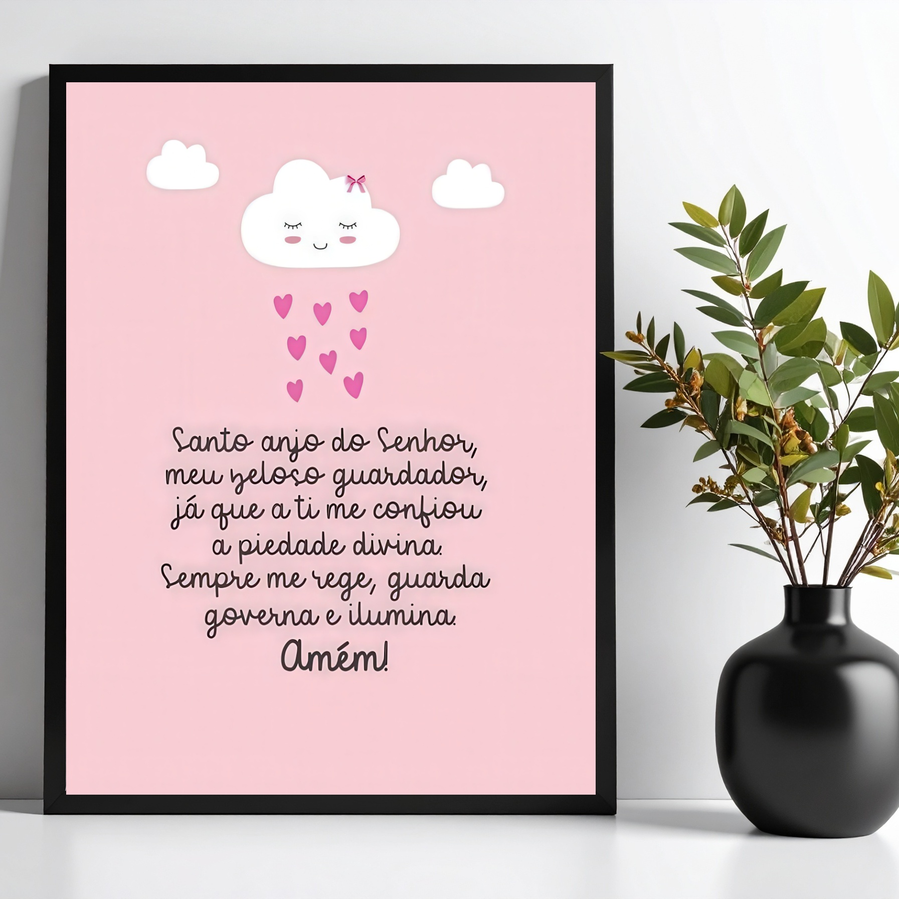 Quadro Infantil Santo Anjo - Nuvenzinha Rosa