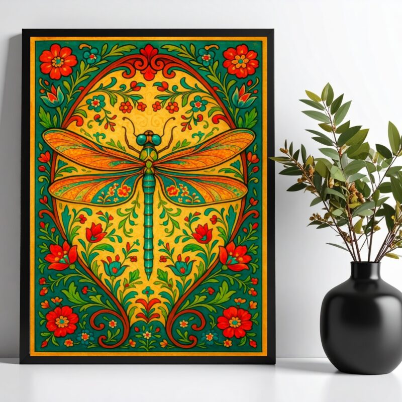 Quadro Libélula Boho Floral Farm