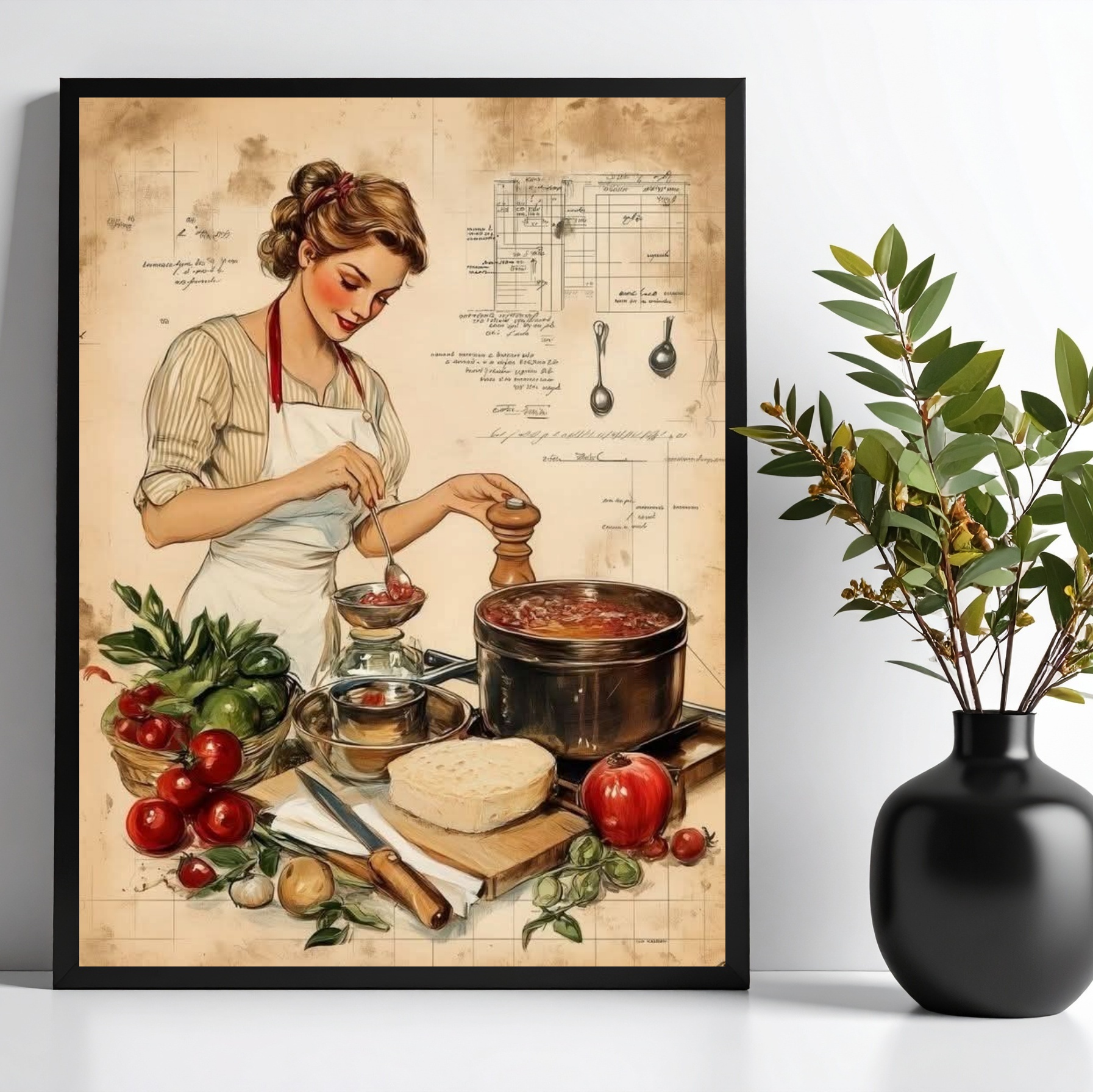 Quadro Para Cozinha Vintage - Pin Up Ingredientes