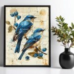 Quadro Vintage Passarinhos Azuis