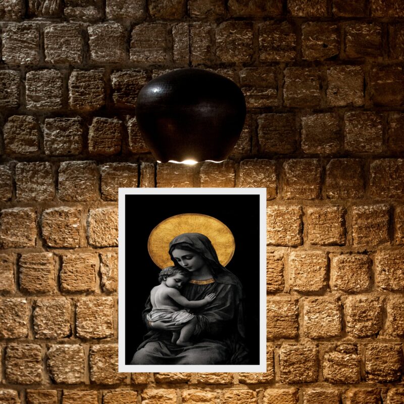 Quadro Virgem Maria Dourado Com Preto