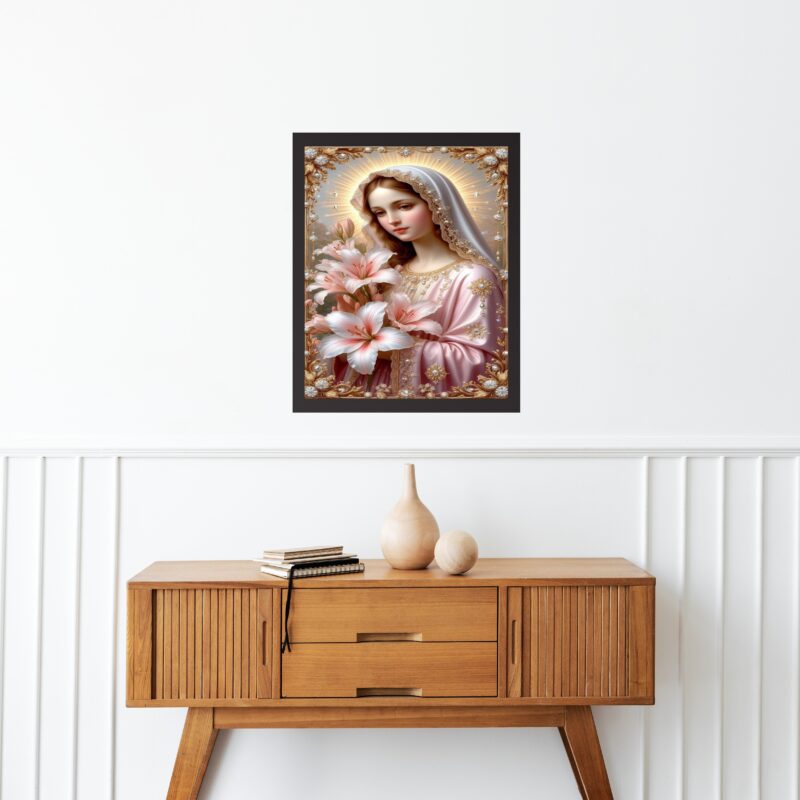 Quadro Virgem Maria Flores e Pérolas