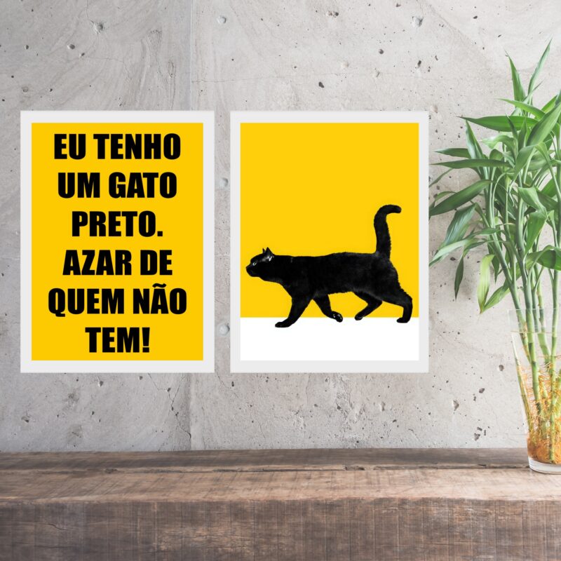 Kit 2 Quadros Eu Tenho Um Gato Preto