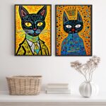 Kit 2 Quadros Gatos Vibrantes - Pop Arte