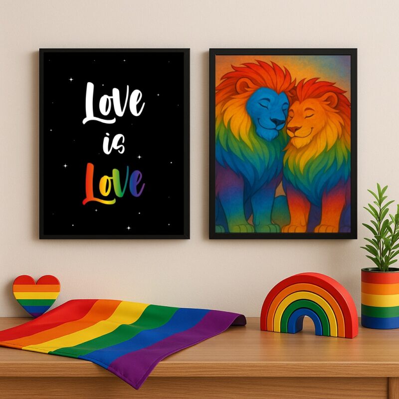 Kit 2 Quadros LGBT GAY - Leões Love Is Love
