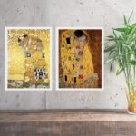 Kit 2 Quadros Obras Clássicas De Klimt - Abraço e Beijo