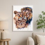 Quadro Arte Aquarela Família De Leões - Wildlife
