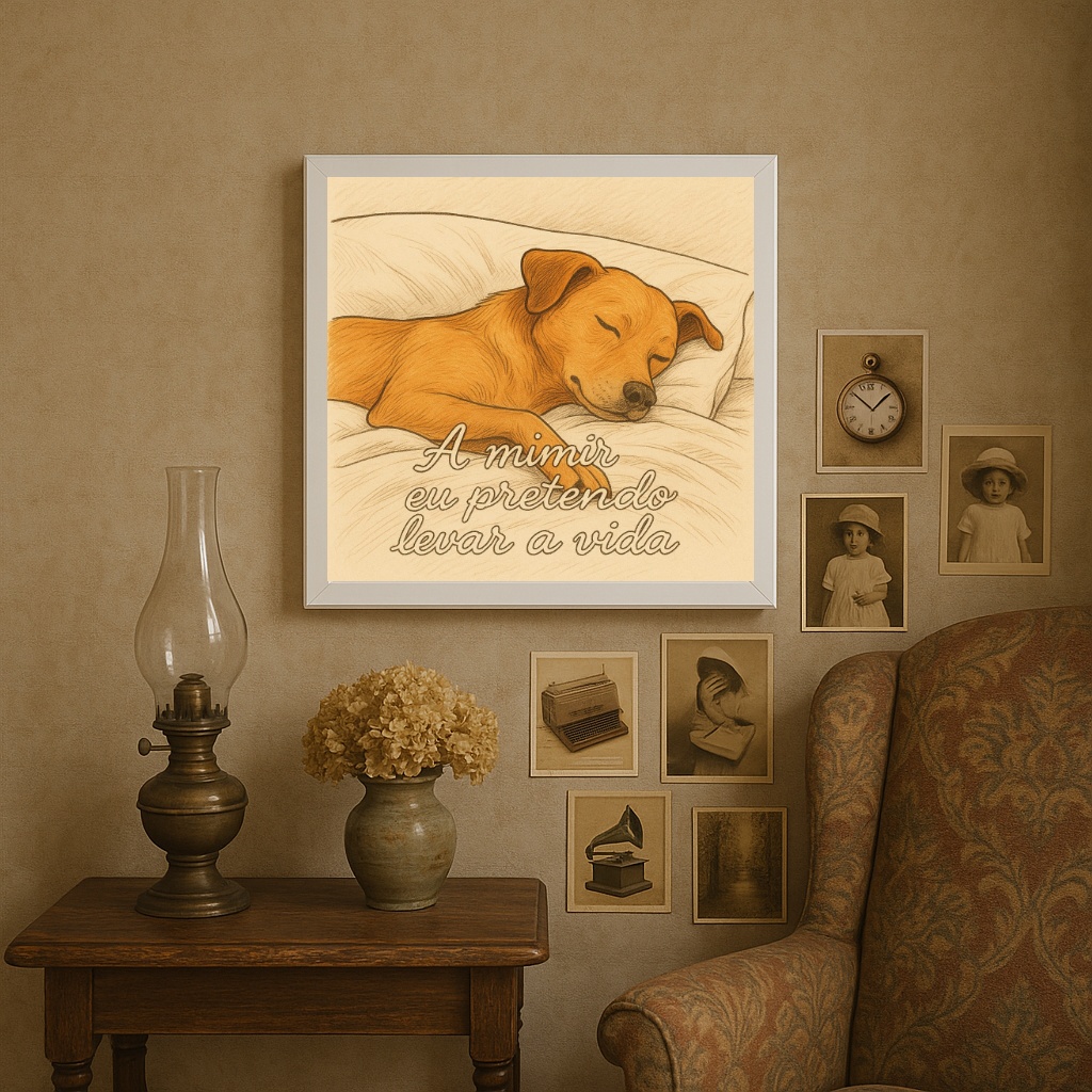 Quadro Cão Caramelo A Mimir - 33X33 Cm